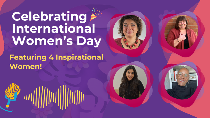 Celebrating International Women's Day text with a picture of four women